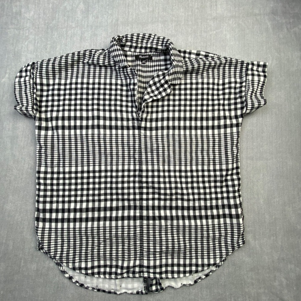 Madewell Womens XXS Gingham Check Short Sleeve Button Up Black White Cotton